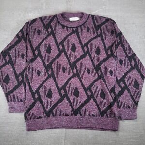 JJ Cochran Mens XL Tall Sweater Purple Black Geometric Knit Vintage USA Made